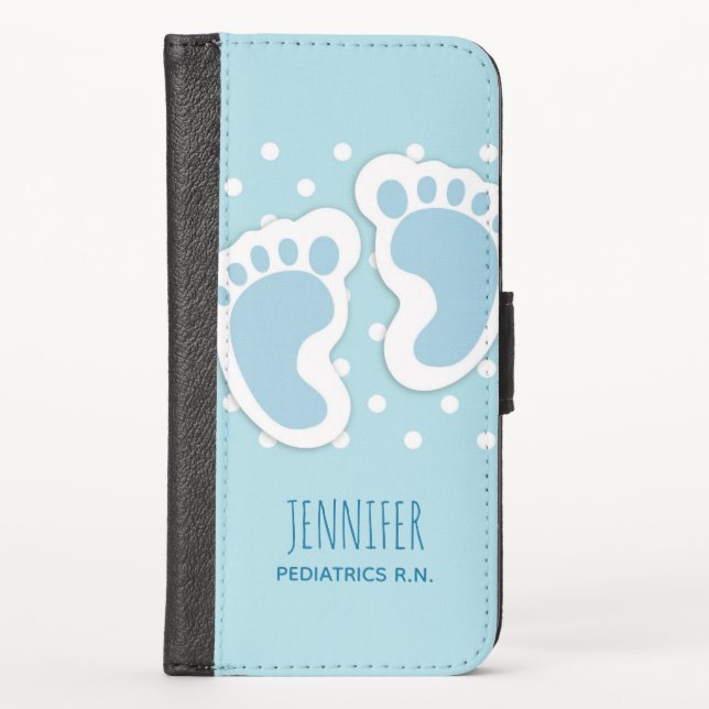 Cute Blue Baby Boy's Feet Illustration iPhone Wallet Case (Front)