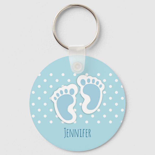 Cute Blue Baby Boy's Feet Illustration Keychain (Front)