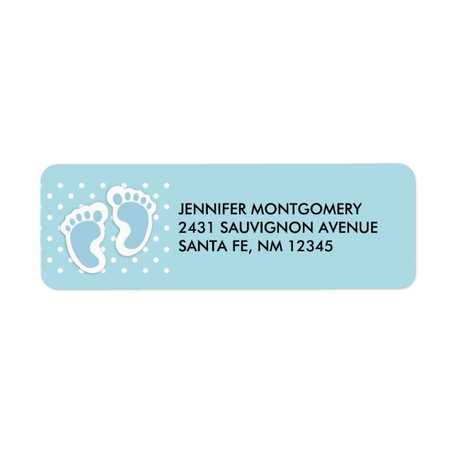 Cute Blue Baby Boy's Feet Illustration Label (Front)