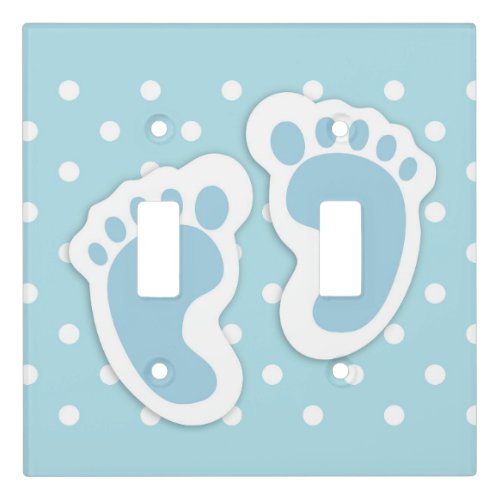 Cute Blue Baby Boys Feet Illustration Light Switch Cover
