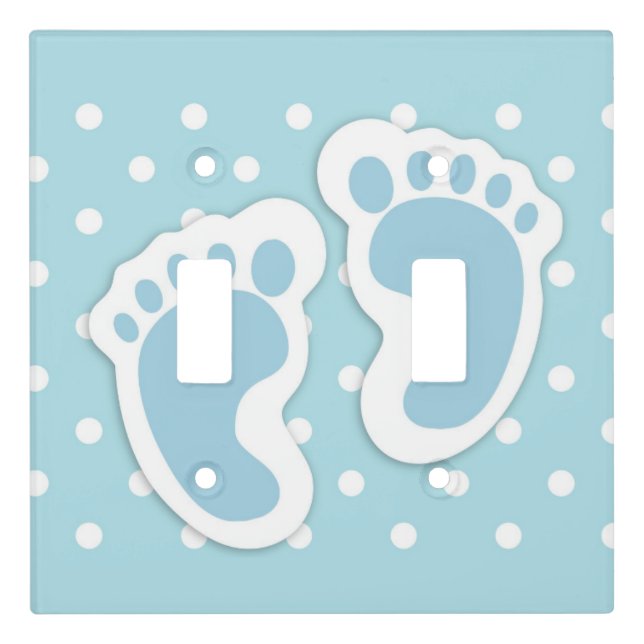 Cute Blue Baby Boy's Feet Illustration Light Switch Cover (Front)