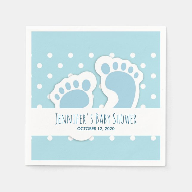 Cute Blue Baby Boy's Feet Illustration Napkins (Front)