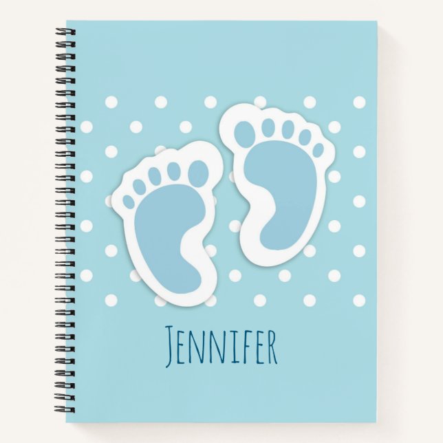 Cute Blue Baby Boy's Feet Illustration Notebook (Front)