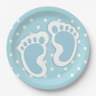 Cute Blue Baby Boy's Feet Illustration Paper Plates