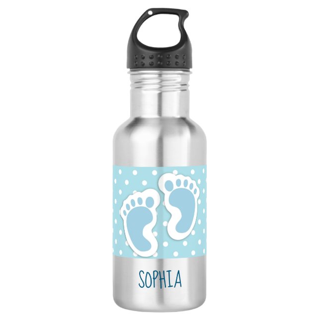 Cute Blue Baby Boy's Feet Illustration Stainless Steel Water Bottle (Front)
