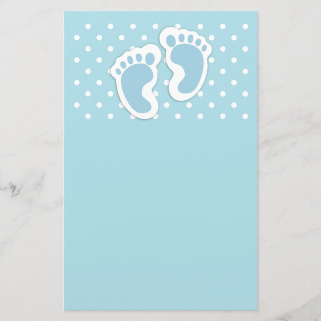 Cute Blue Baby Boy's Feet Illustration Stationery (Front)