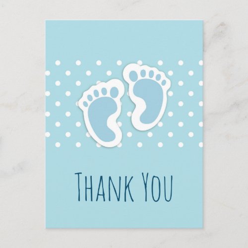 Cute Blue Baby Boys Feet Illustration Thank You Postcard