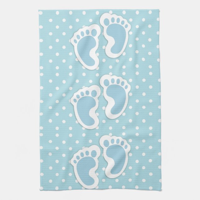 Cute Blue Baby Boy's Feet Pattern Kitchen Towel (Vertical)