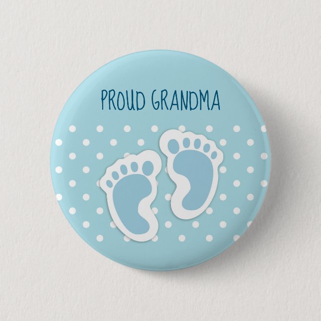 Cute Blue Baby Boy's Feet Proud Grandma Button (Front)