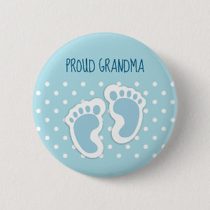 Cute Blue Baby Boy's Feet Proud Grandma Button