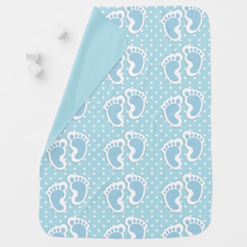 Cute Blue Baby Boys Footprints Pattern Baby Blanket