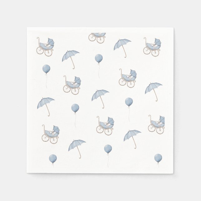 Cute Blue Baby Buggy Baby Shower Napkins (Front)