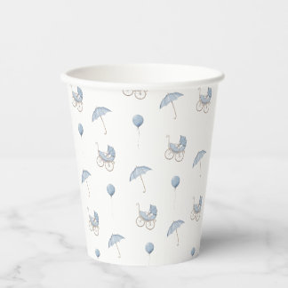 Cute Blue Baby Buggy Baby Shower Paper Cups