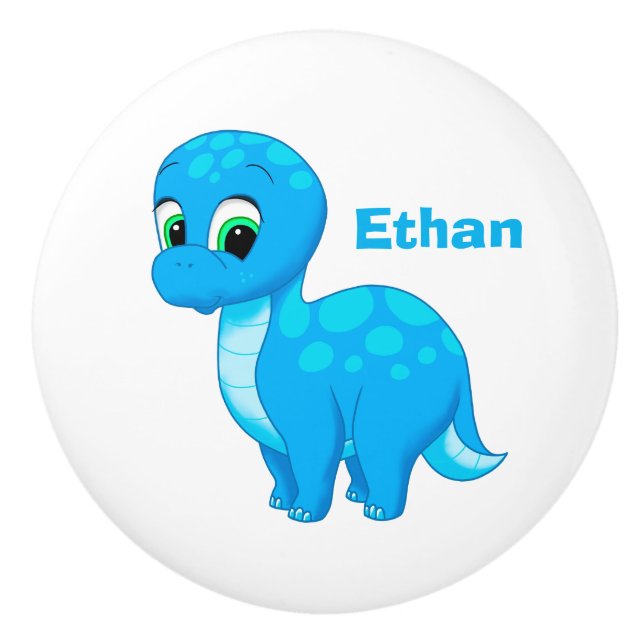 Cute Blue Baby Dinosaur Ceramic Knob (Front)