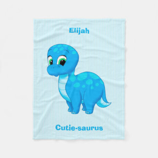 Cute Blue Baby Dinosaur Fleece Blanket
