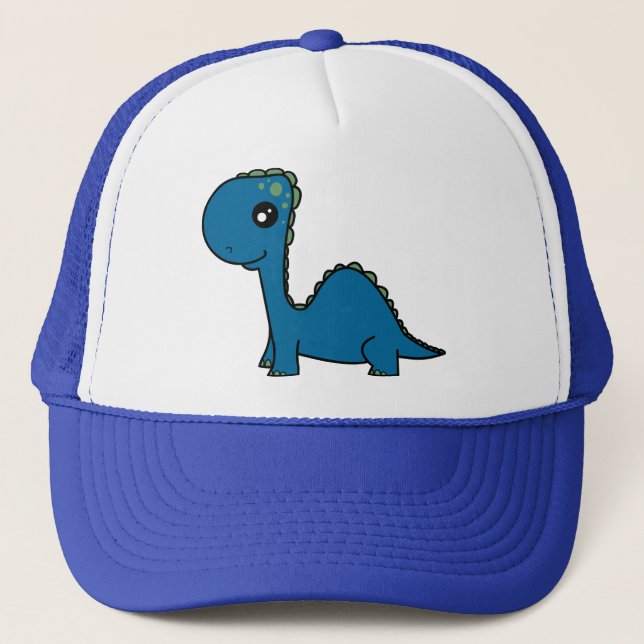 Cute Blue Baby Dinosaur Trucker Hat (Front)