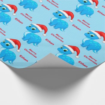 Cute Blue Baby Dinosour With Santa Hat Wrapping Paper by Fun_Forest at Zazzle