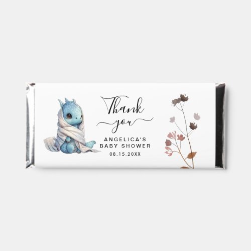 Cute Blue Baby Dragon Baby Shower Floral Thank You Hershey Bar Favors