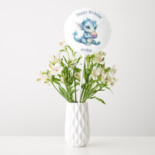 Cute Blue Baby Dragon Eating a Cupcake Balloon