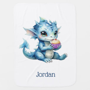 Cute Blue Baby Dragon Eating a Cupcake Blanket