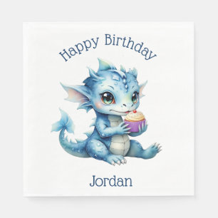 Cute Blue Baby Dragon Eating a Cupcake Napkins
