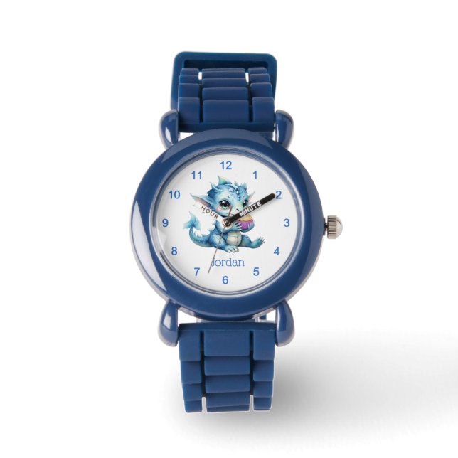 Cute Blue Baby Dragon Eating a Cupcake Watch (Front)
