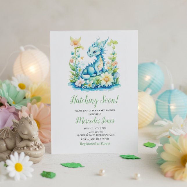Cute Blue Baby Dragon “Hatching Soon” Baby Shower  Invitation (Creator Uploaded)