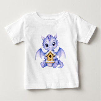 Cute Blue Baby Dragon with Gingerbread House Kids T-Shirt