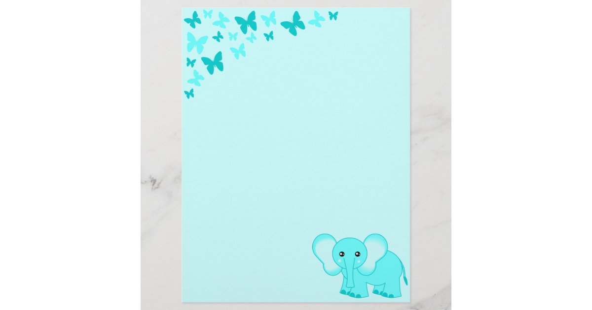 Cute Blue Baby Elephant And Butterflies Letterhead Zazzle