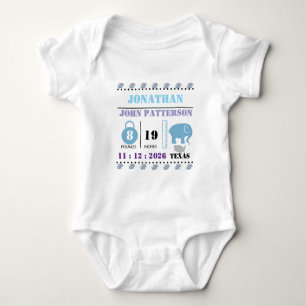 Cute Blue Baby Elephant Birth Announcement Baby Bodysuit
