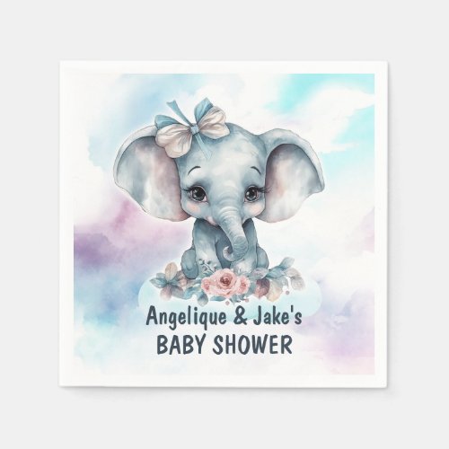 Cute Blue Baby Elephant Boy Baby Shower Napkins
