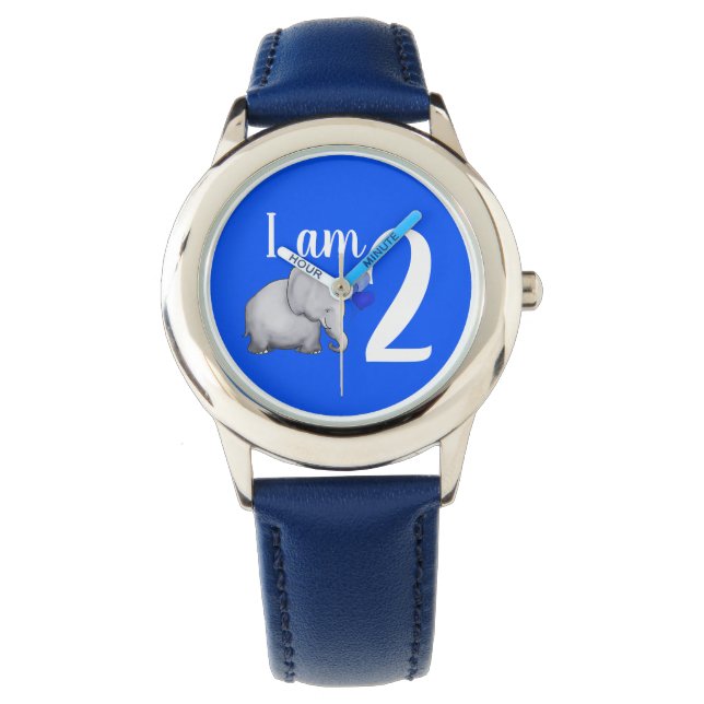 Cute Blue Baby Elephant Custom Age 2nd Birthday Watch (Front)