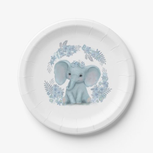Cute blue Baby Elephant Paper Plates