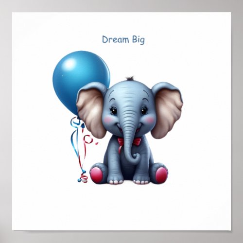 Cute blue baby elephant  poster