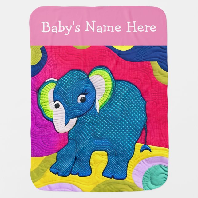 Cute Blue Baby Elephant - Quilt Like Design Blanket (Front)