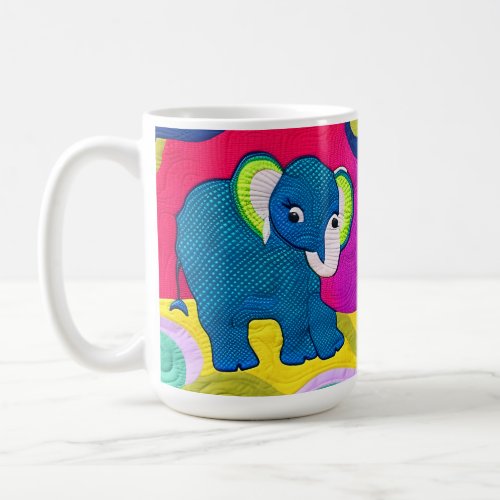 Cute Blue Baby Elephant _ Quilt Like Design Coffee Mug