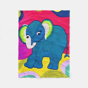 Cute Blue Baby Elephant - Quilt Like Design Fleece Blanket
