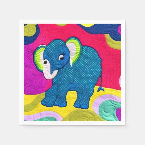 Cute Blue Baby Elephant _ Quilt Like Design Napkins