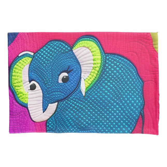 Cute Blue Baby Elephant - Quilt Like Design Pillow Case (Front)