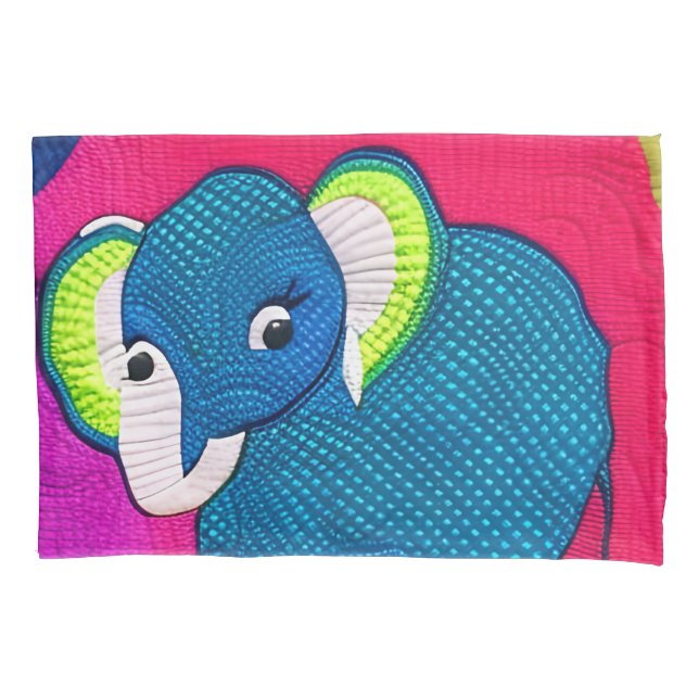 Cute Blue Baby Elephant - Quilt Like Design Pillow Case (Front)