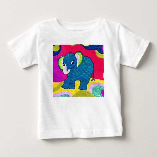 Cute Blue Baby Elephant - Quilt Like Design T-Shirt (Front)