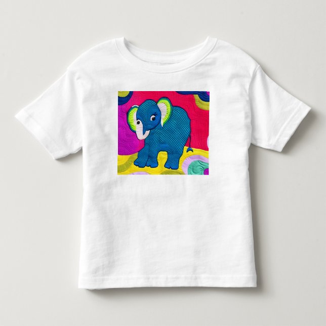 Cute Blue Baby Elephant - Quilt Like Design Toddler T-shirt (Front)