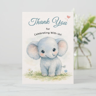 Cute Blue Baby Elephant Safari Thank You Card