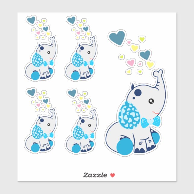 Cute Blue Baby Elephant Sticker (Sheet)