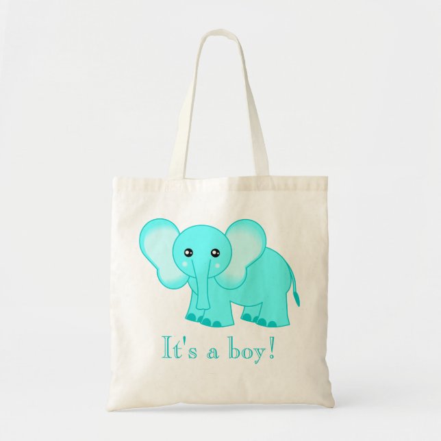 Cute Blue Baby Elephant Tote Bag - It's A Boy! (Front)