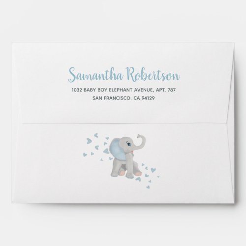 Cute Blue Baby Elephant Watercolor Hearts Envelope