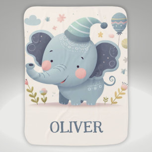 Cute Blue Baby Elephant with a Hood Baby Blanket