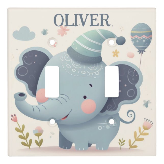 Cute Blue Baby Elephant with a Hood Light Switch Cover (Front)