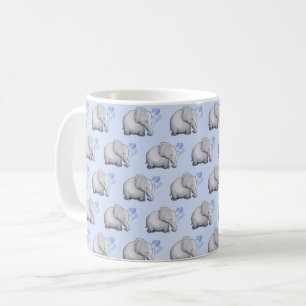 Cute Blue Baby Elephants Pattern Children's Coffee Mug