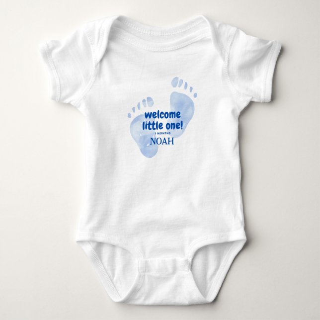 Cute Blue Baby Feet Welcome Little One Nursery Des Bodysuit (Front)
